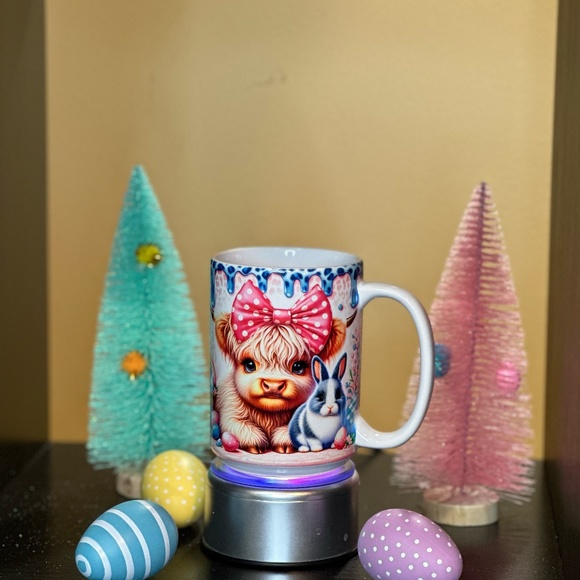 Hand Crafted Easter Highland Cow -Pink Sublimated 15oz Mug - Picture 3 of 5
